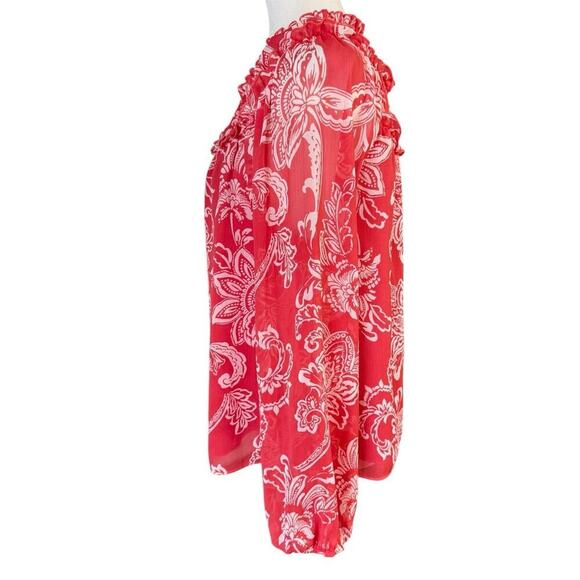 Evereve Hayden Chiffon Gathered Blouse Orange Red M Feminine Whimsical Boho Prep - Picture 2 of 10